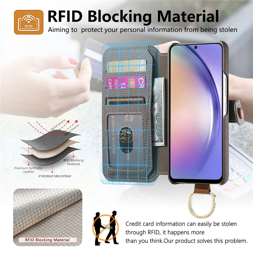 Til Samsung Galaxy A05s 4G Cover RFID Blokerende Lynlås Pung PU Læder Mobilcover