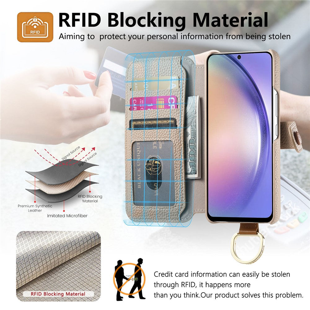 For Samsung Galaxy A25 5G (Global) (161.0 x 76.5 x 8.3mm) Case RFID Blocking Zipper Wallet PU Leather Mobile Cover