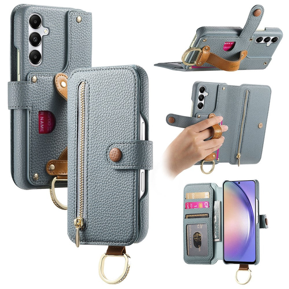 Til Samsung Galaxy A55 5G Cover RFID Blokerende Lynlås Pung PU Læder Mobilcover