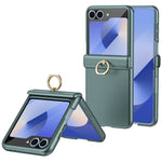 For Samsung Galaxy Z Flip5 5G Case with Tempered Glass Film Ring Holder Kickstand PC Phone Cover