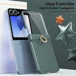 For Samsung Galaxy Z Flip5 5G Case with Tempered Glass Film Ring Holder Kickstand PC Phone Cover