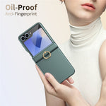 For Samsung Galaxy Z Flip5 5G Case with Tempered Glass Film Ring Holder Kickstand PC Phone Cover