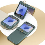 For Samsung Galaxy Z Flip5 5G Case with Tempered Glass Film Ring Holder Kickstand PC Phone Cover