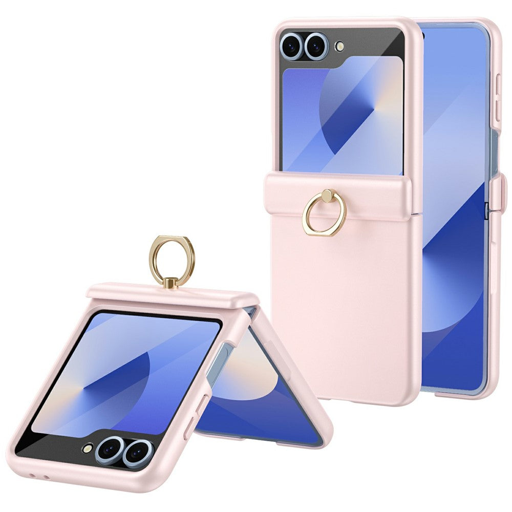 For Samsung Galaxy Z Flip5 5G Case with Tempered Glass Film Ring Holder Kickstand PC Phone Cover