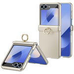 For Samsung Galaxy Z Flip5 5G Case with Tempered Glass Film Ring Holder Kickstand PC Phone Cover