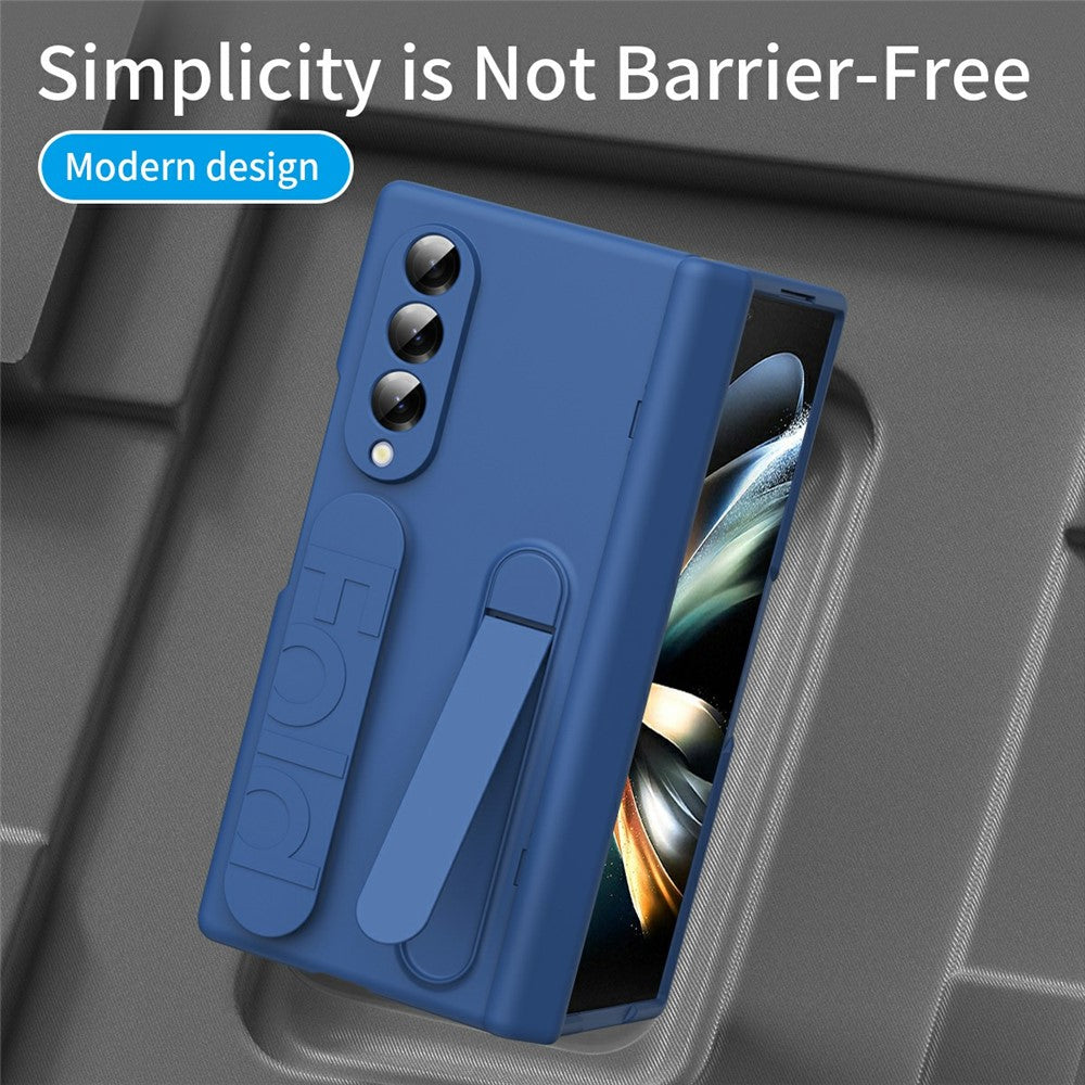 For Samsung Galaxy Z Fold3 5G Case with Tempered Glass Film Silicone Wristband Kickstand PC Phone Cover