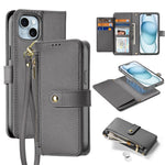 DUX DUCIS For iPhone 15 Plus Case  Lawa Series Detachable Magnetic Cowhide Leather Cover Zipper Wallet