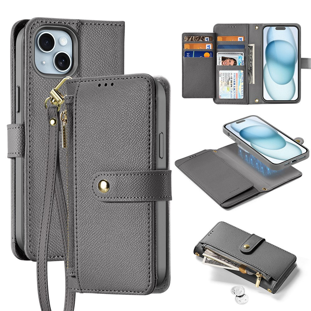 DUX DUCIS For iPhone 15 Plus Case  Lawa Series Detachable Magnetic Cowhide Leather Cover Zipper Wallet