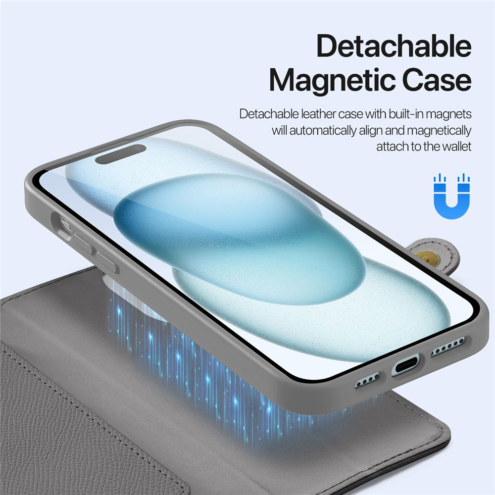 DUX DUCIS For iPhone 15 Plus Case  Lawa Series Detachable Magnetic Cowhide Leather Cover Zipper Wallet