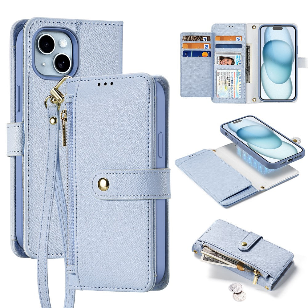 DUX DUCIS For iPhone 15 Plus Case  Lawa Series Detachable Magnetic Cowhide Leather Cover Zipper Wallet