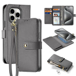 DUX DUCIS For iPhone 15 Pro Case Lawa Series Detachable Magnetic Cowhide Leather Cover Zipper Wallet
