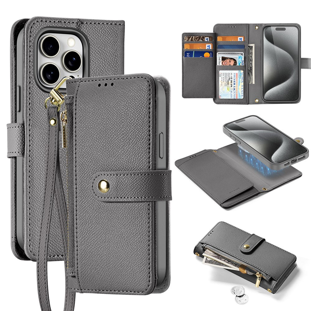 DUX DUCIS For iPhone 15 Pro Case Lawa Series Detachable Magnetic Cowhide Leather Cover Zipper Wallet
