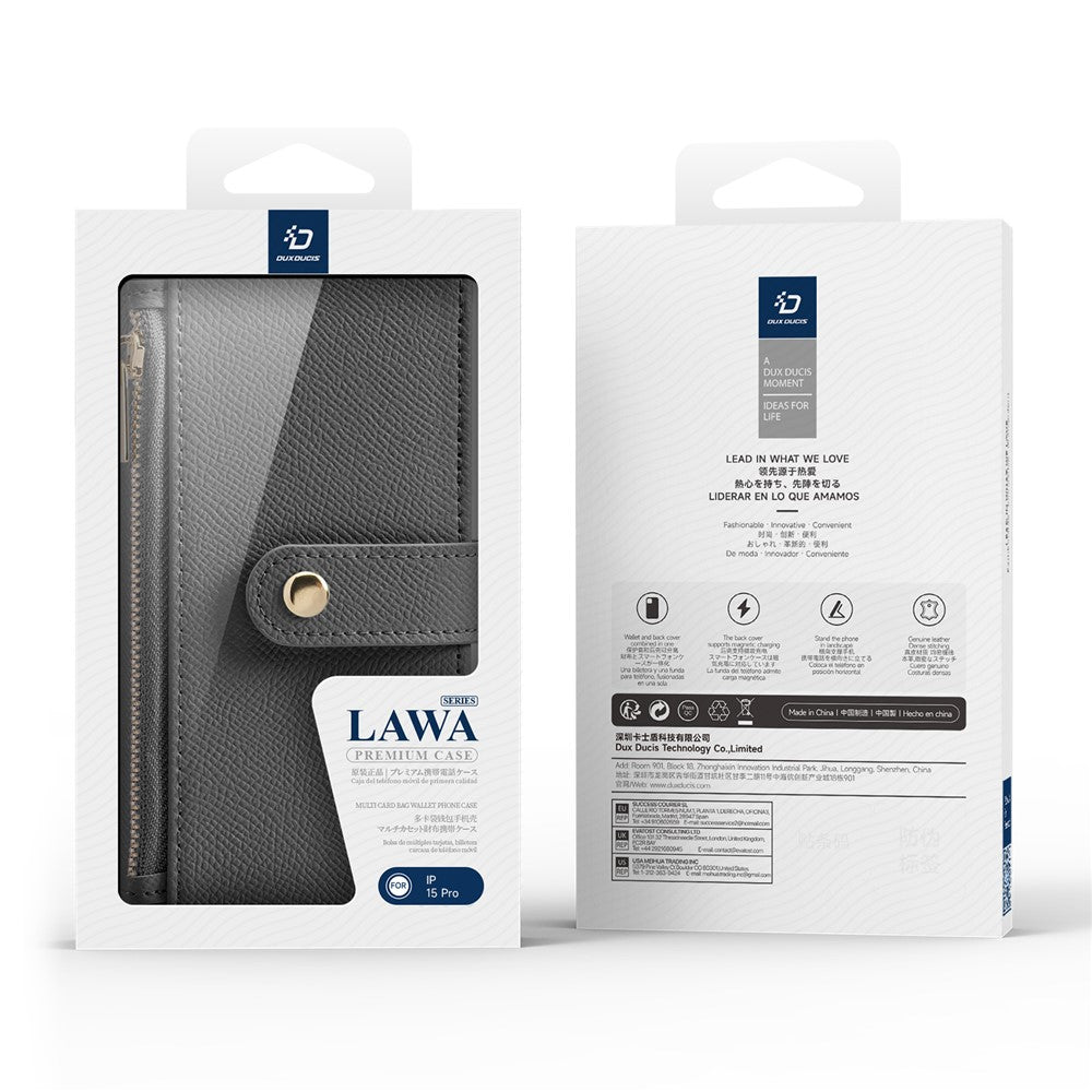 DUX DUCIS For iPhone 15 Pro Case Lawa Series Detachable Magnetic Cowhide Leather Cover Zipper Wallet