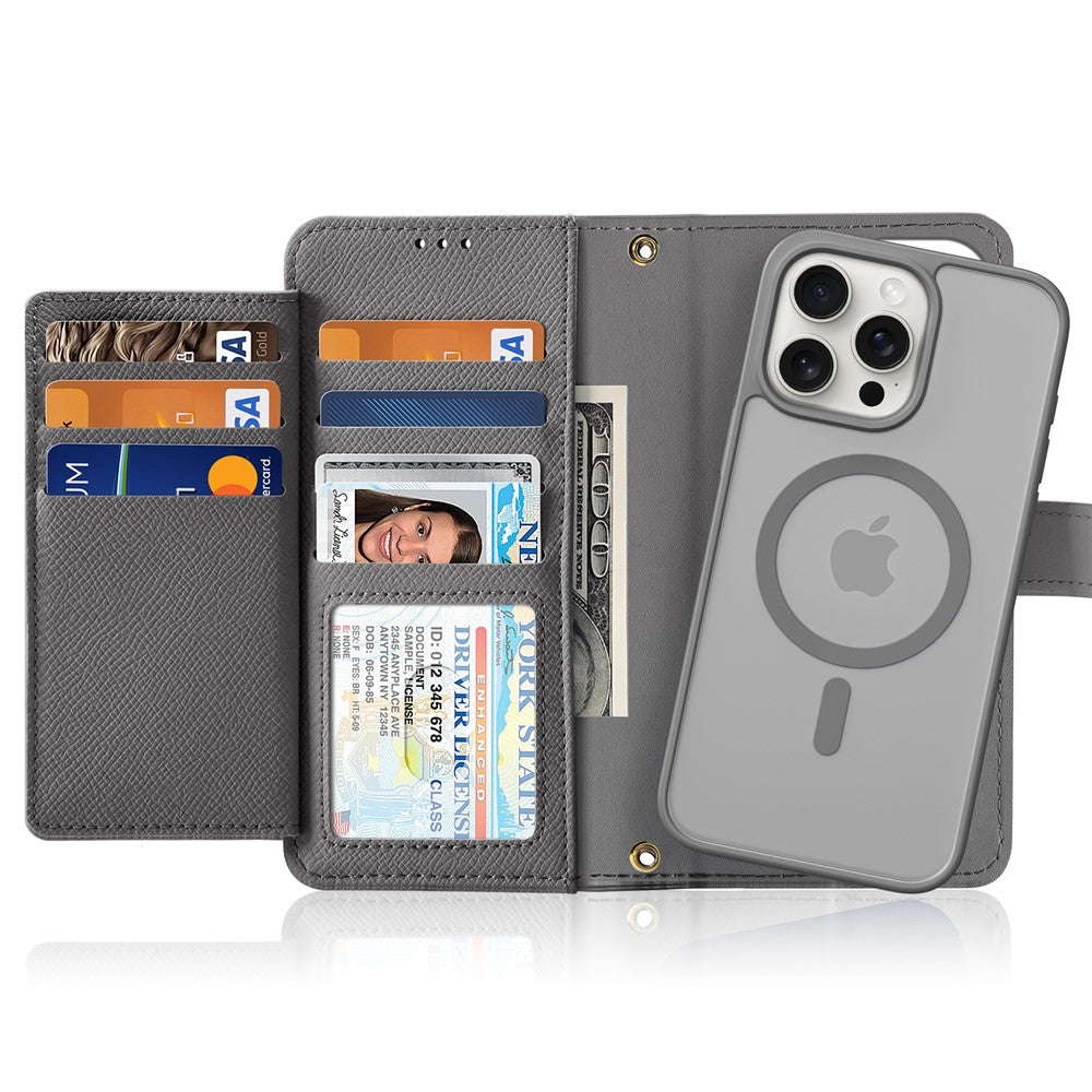 DUX DUCIS For iPhone 15 Pro Case Lawa Series Detachable Magnetic Cowhide Leather Cover Zipper Wallet