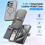 DUX DUCIS For iPhone 15 Pro Case Lawa Series Detachable Magnetic Cowhide Leather Cover Zipper Wallet