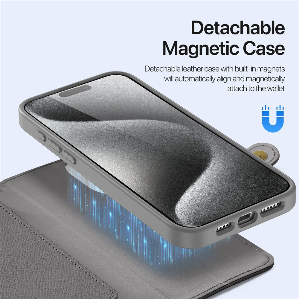 DUX DUCIS For iPhone 15 Pro Case Lawa Series Detachable Magnetic Cowhide Leather Cover Zipper Wallet