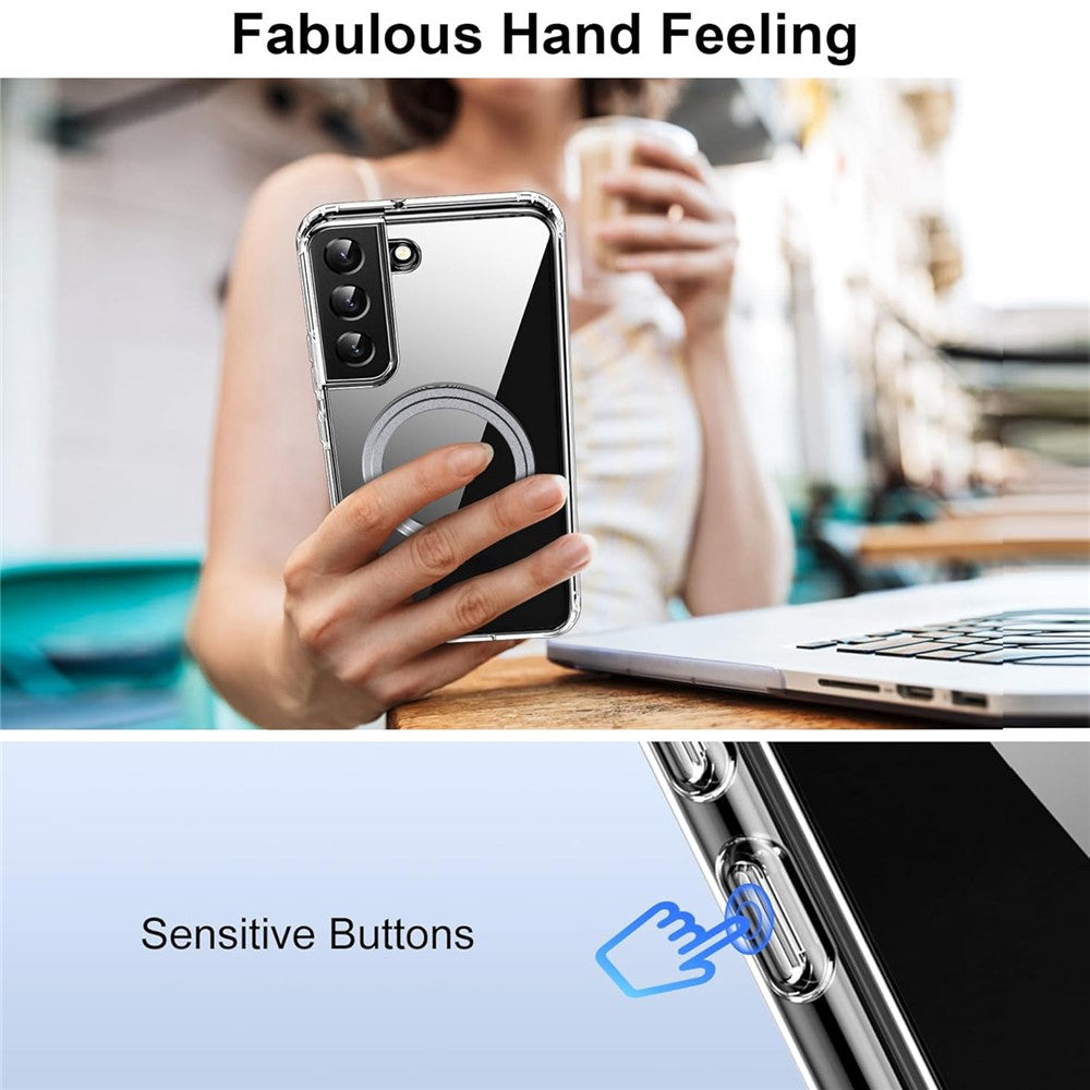 For Samsung Galaxy S22 5G Phone Magnetic Case TPU+PC Clear Back Cover
