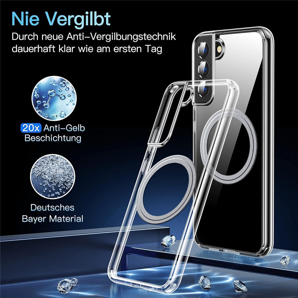 For Samsung Galaxy S22 5G Phone Magnetic Case TPU+PC Clear Back Cover
