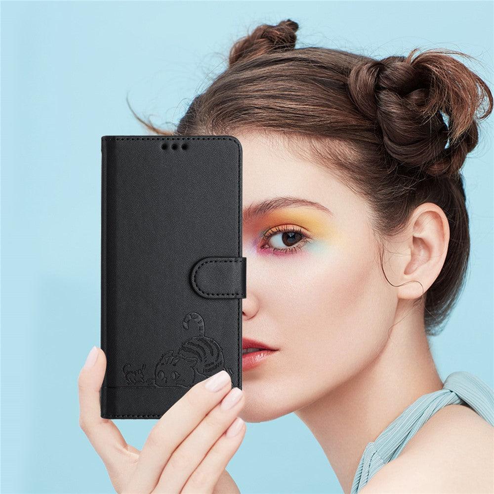 For Xiaomi Redmi Note 14 5G Case with Strap RFID Blocking Leather Wallet Phone Cover Cat Mouse Pattern