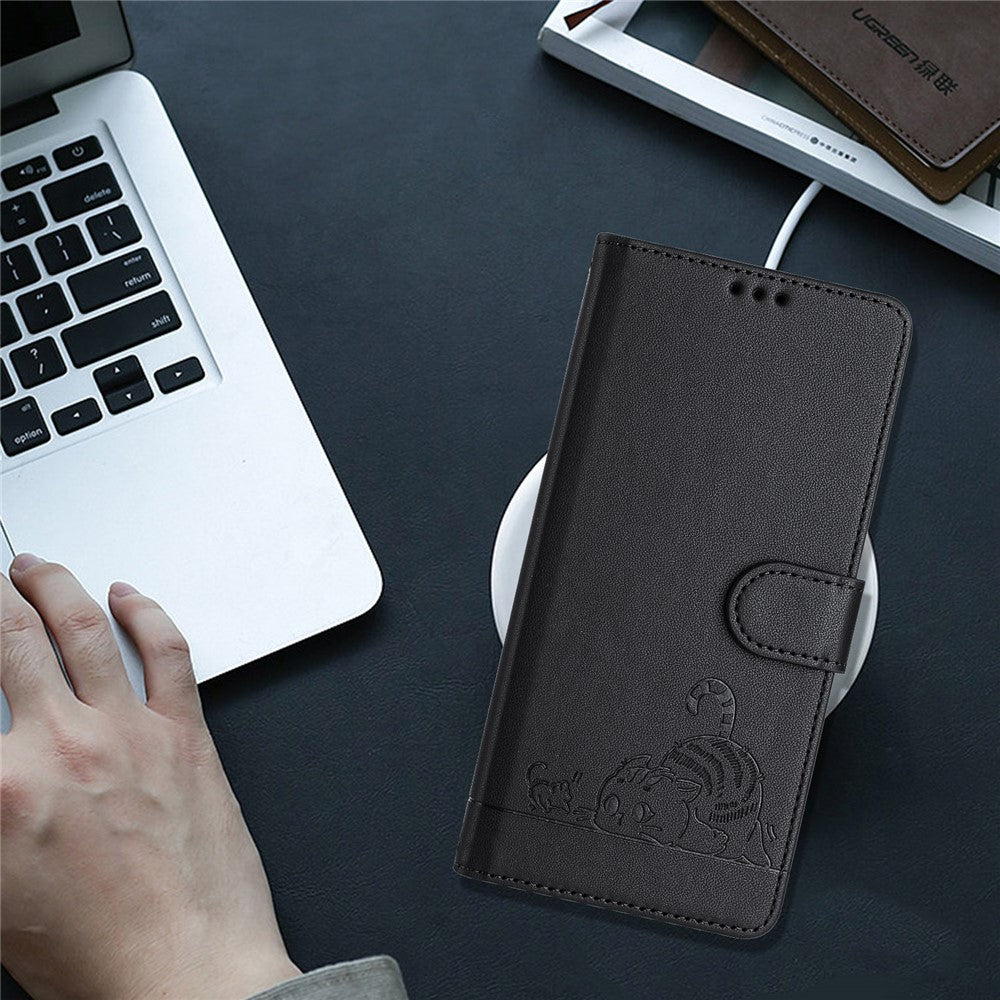 For Xiaomi Redmi Note 14 5G Case with Strap RFID Blocking Leather Wallet Phone Cover Cat Mouse Pattern