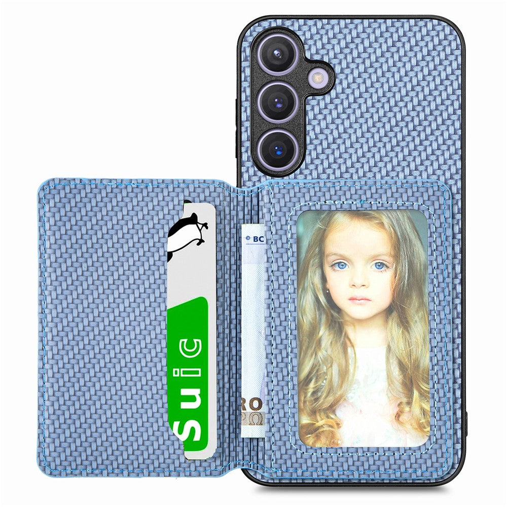 For Samsung Galaxy S25 Case RFID Blocking Carbon Fiber Leather Phone Back Cover with Card Holder