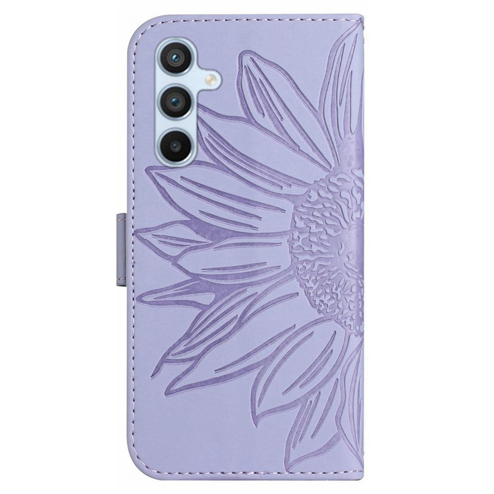 HT04 For Samsung Galaxy A56 5G / M56 5G Case Sunflower Imprint PU Leather Phone Cover with Long Strap