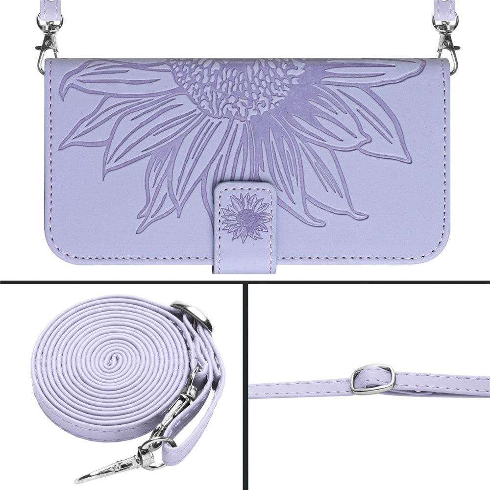 HT04 For Samsung Galaxy A56 5G / M56 5G Case Sunflower Imprint PU Leather Phone Cover with Long Strap