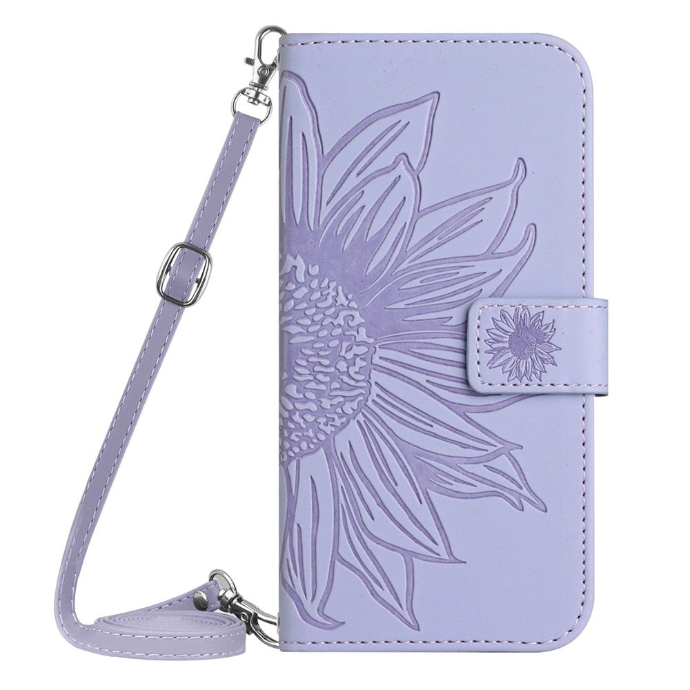HT04 For Samsung Galaxy A56 5G / M56 5G Case Sunflower Imprint PU Leather Phone Cover with Long Strap