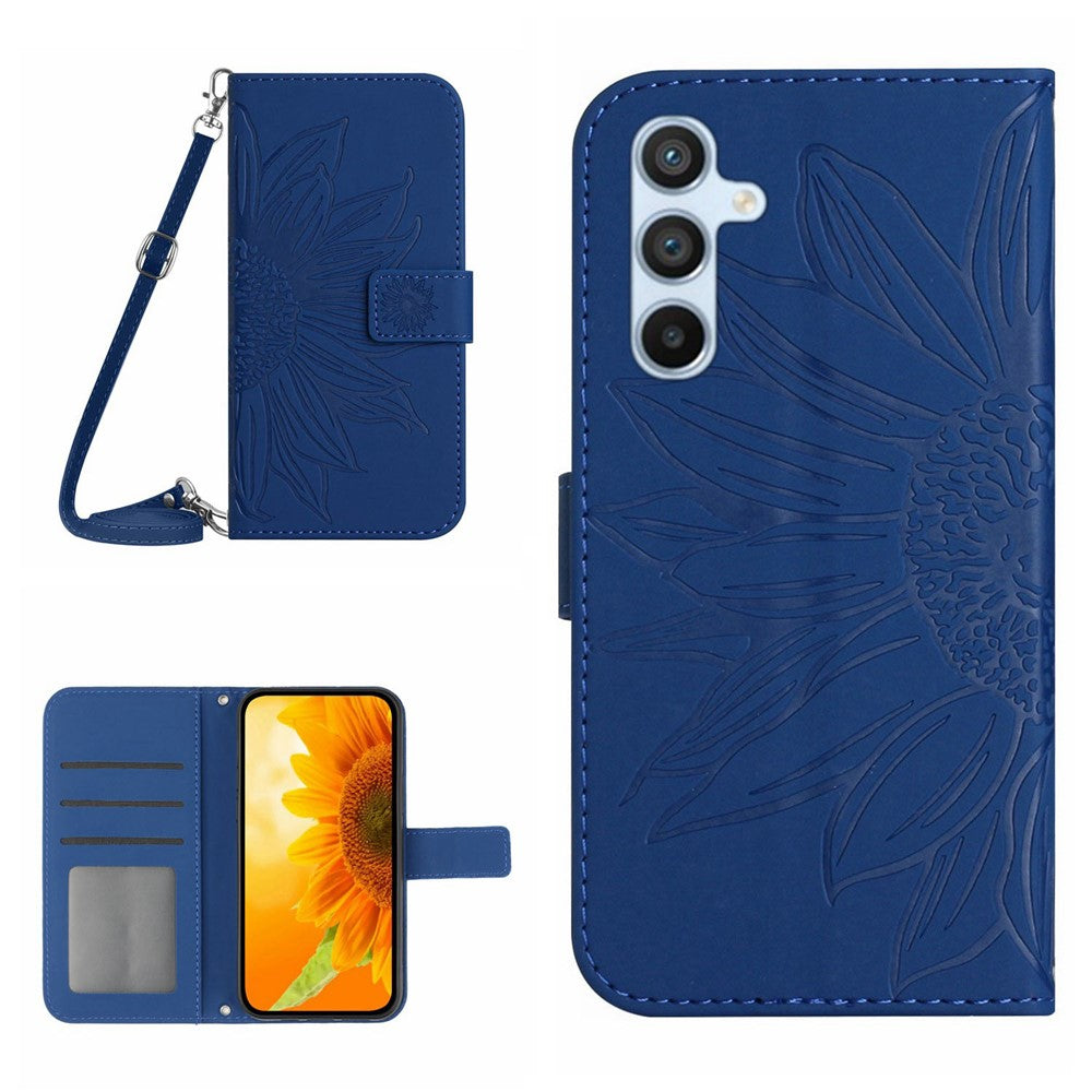 HT04 For Samsung Galaxy A56 5G / M56 5G Case Sunflower Imprint PU Leather Phone Cover with Long Strap
