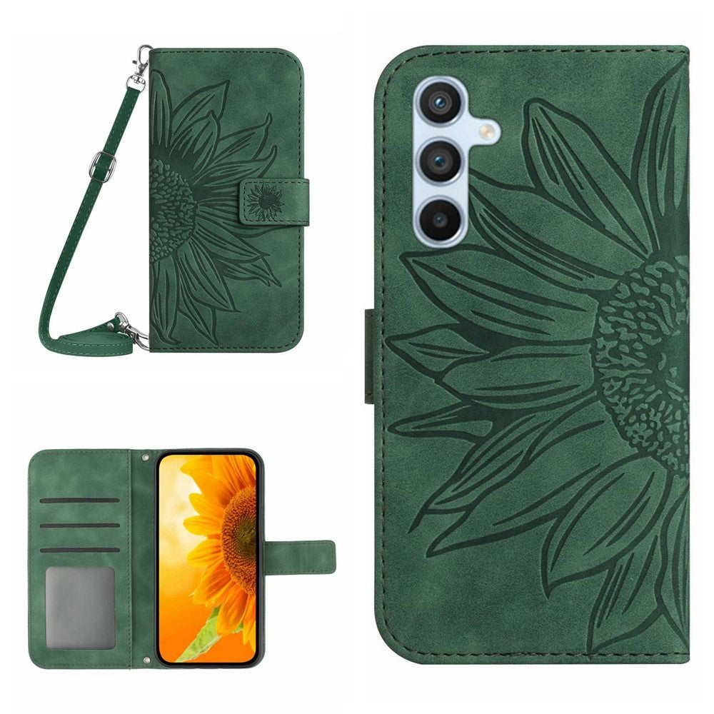 HT04 For Samsung Galaxy A56 5G / M56 5G Case Sunflower Imprint PU Leather Phone Cover with Long Strap