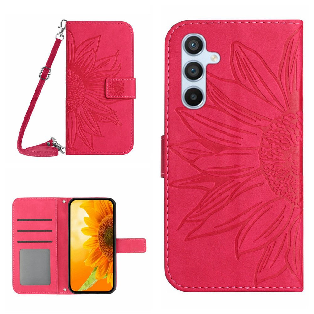 HT04 For Samsung Galaxy A56 5G / M56 5G Case Sunflower Imprint PU Leather Phone Cover with Long Strap