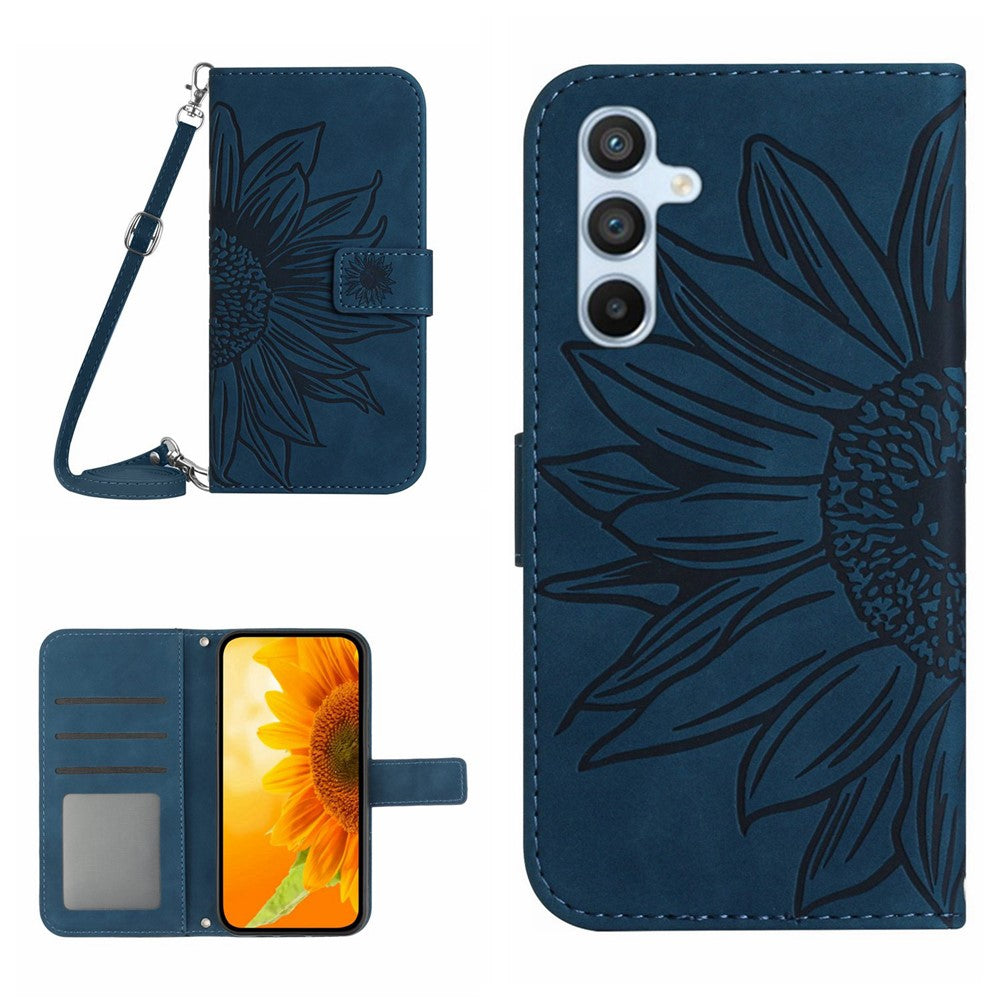 HT04 For Samsung Galaxy A56 5G / M56 5G Case Sunflower Imprint PU Leather Phone Cover with Long Strap