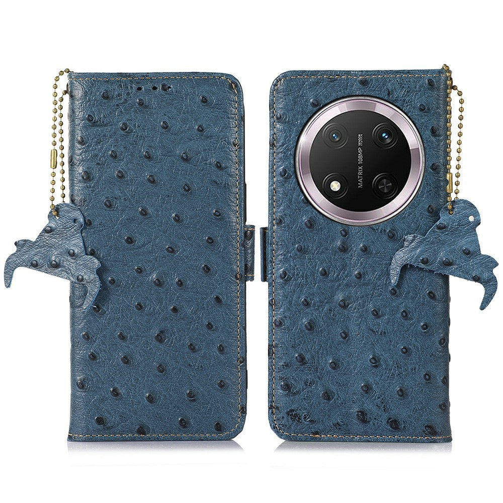 For Honor Magic7 Lite 5G / X9c 5G / X60 Pro 5G Case RFID Blocking Genuine Cow Leather Phone Case Ostrich Texture