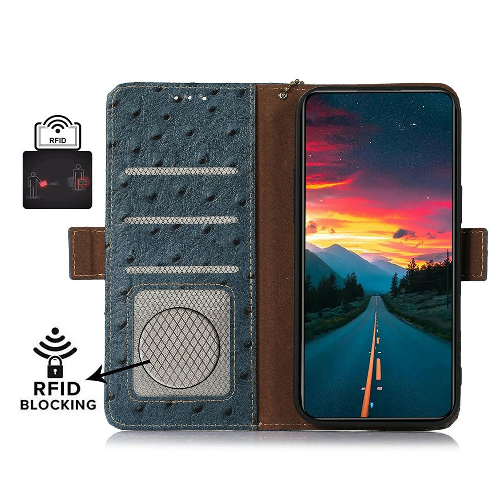 For Honor Magic7 Lite 5G / X9c 5G / X60 Pro 5G Case RFID Blocking Genuine Cow Leather Phone Case Ostrich Texture