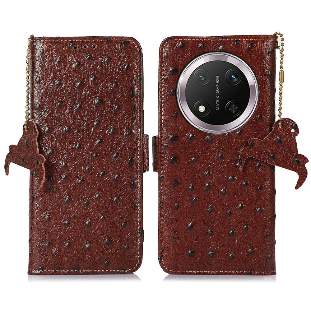For Honor Magic7 Lite 5G / X9c 5G / X60 Pro 5G Case RFID Blocking Genuine Cow Leather Phone Case Ostrich Texture