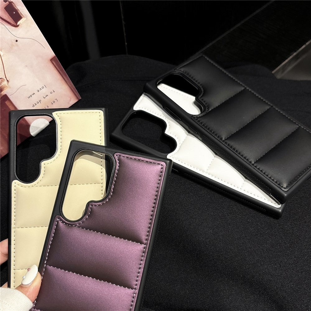 For Samsung Galaxy S23 Ultra Case Puffer Jacket Leather+TPU Soft Touch Phone Cover