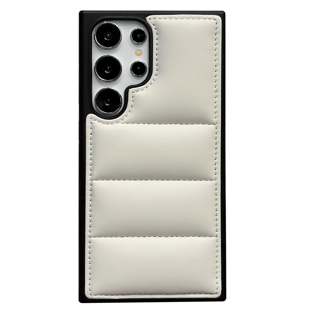 For Samsung Galaxy S23 Ultra Case Puffer Jacket Leather+TPU Soft Touch Phone Cover
