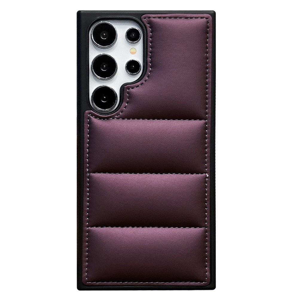 For Samsung Galaxy S23 Ultra Case Puffer Jacket Leather+TPU Soft Touch Phone Cover