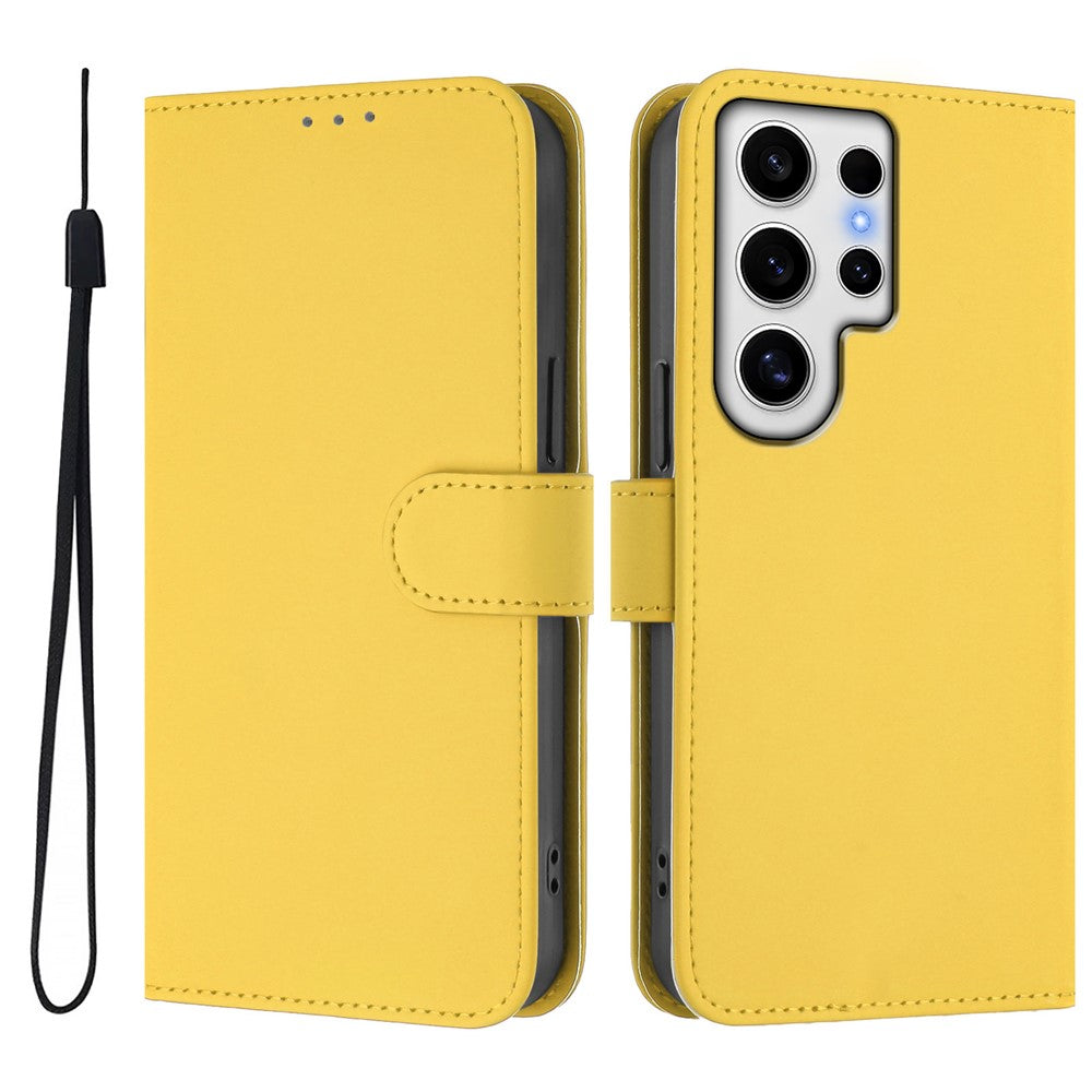 For Samsung Galaxy S24 Ultra Case Solid Color Wallet Leather Phone Cover with Strap