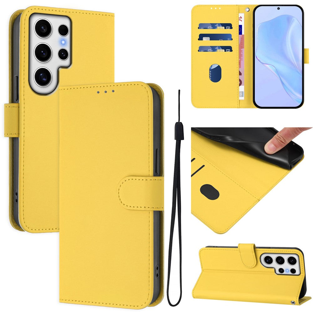 For Samsung Galaxy S24 Ultra Case Solid Color Wallet Leather Phone Cover with Strap