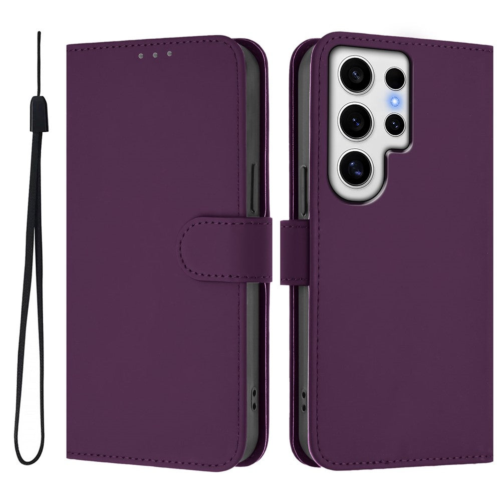 For Samsung Galaxy S24 Ultra Case Solid Color Wallet Leather Phone Cover with Strap