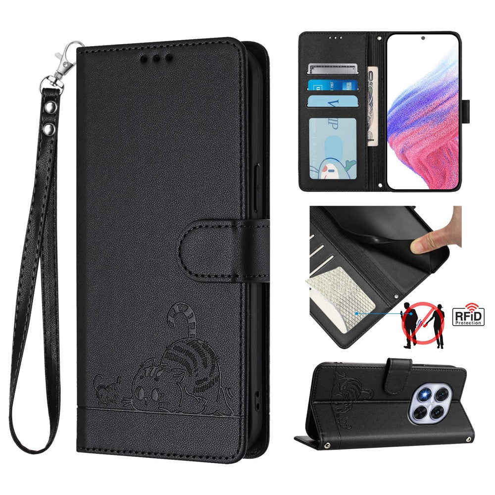 For Xiaomi Redmi Note 14 Pro+ 5G / 14 Pro 5G / Poco X7 5G Case with Strap RFID Blocking Leather Wallet Phone Cover Cat Mouse Pattern