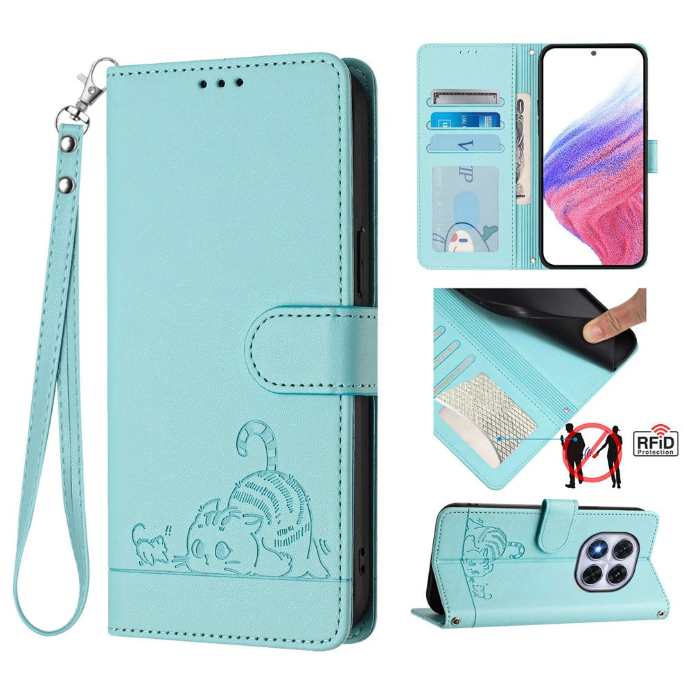 For Xiaomi Redmi Note 14 Pro+ 5G / 14 Pro 5G / Poco X7 5G Case with Strap RFID Blocking Leather Wallet Phone Cover Cat Mouse Pattern