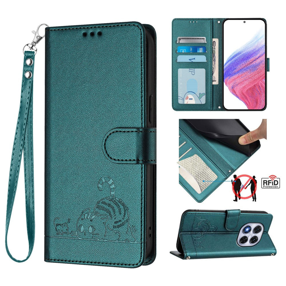 For Xiaomi Redmi Note 14 Pro+ 5G / 14 Pro 5G / Poco X7 5G Case with Strap RFID Blocking Leather Wallet Phone Cover Cat Mouse Pattern