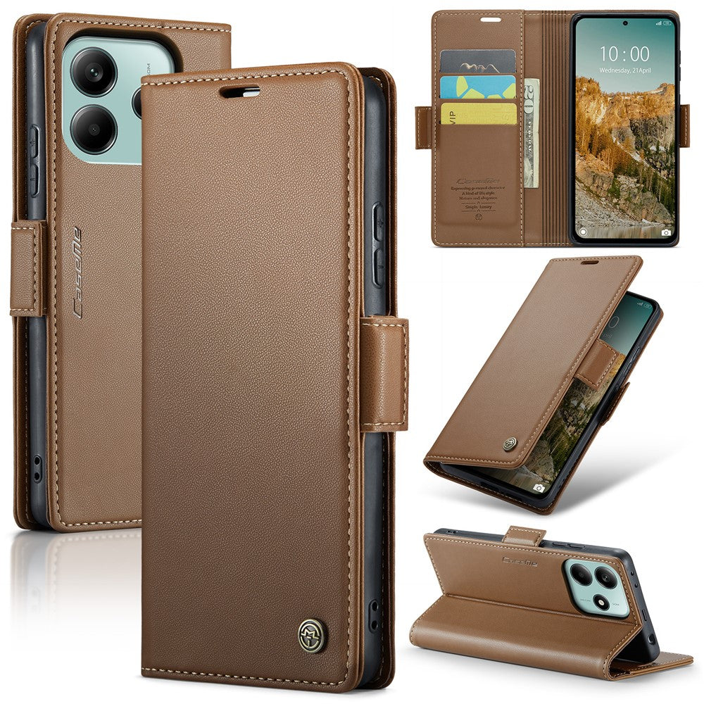 CASEME Läderfodral för Xiaomi Redmi Note 14 5G 023 RFID-blockerande mobilskal med 3 kortplatser