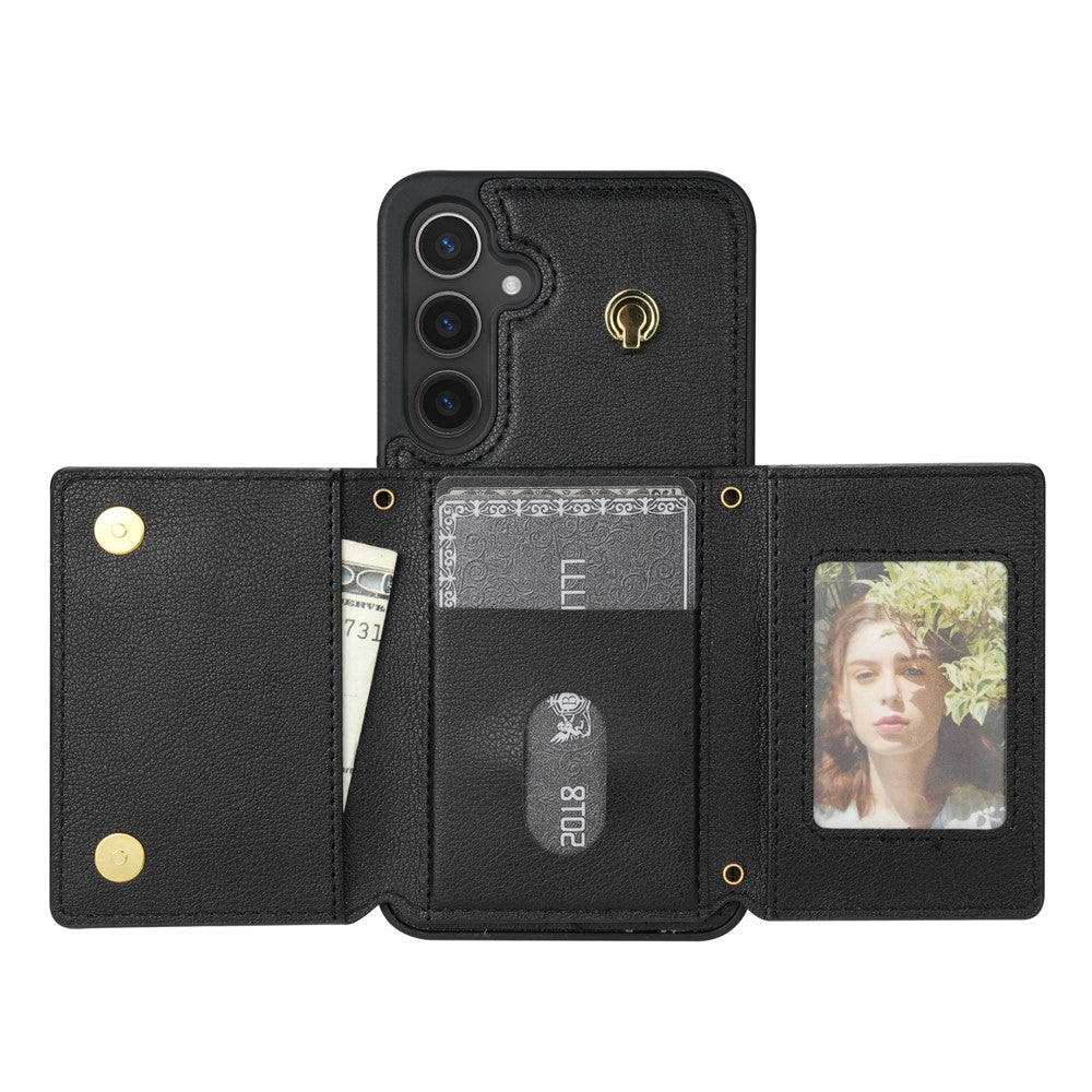 Til Samsung Galaxy A16 4G / 5G Cover Tri-Fold Kortholder Støtteben TPU+Læder Bagsidecover med Skulderrem