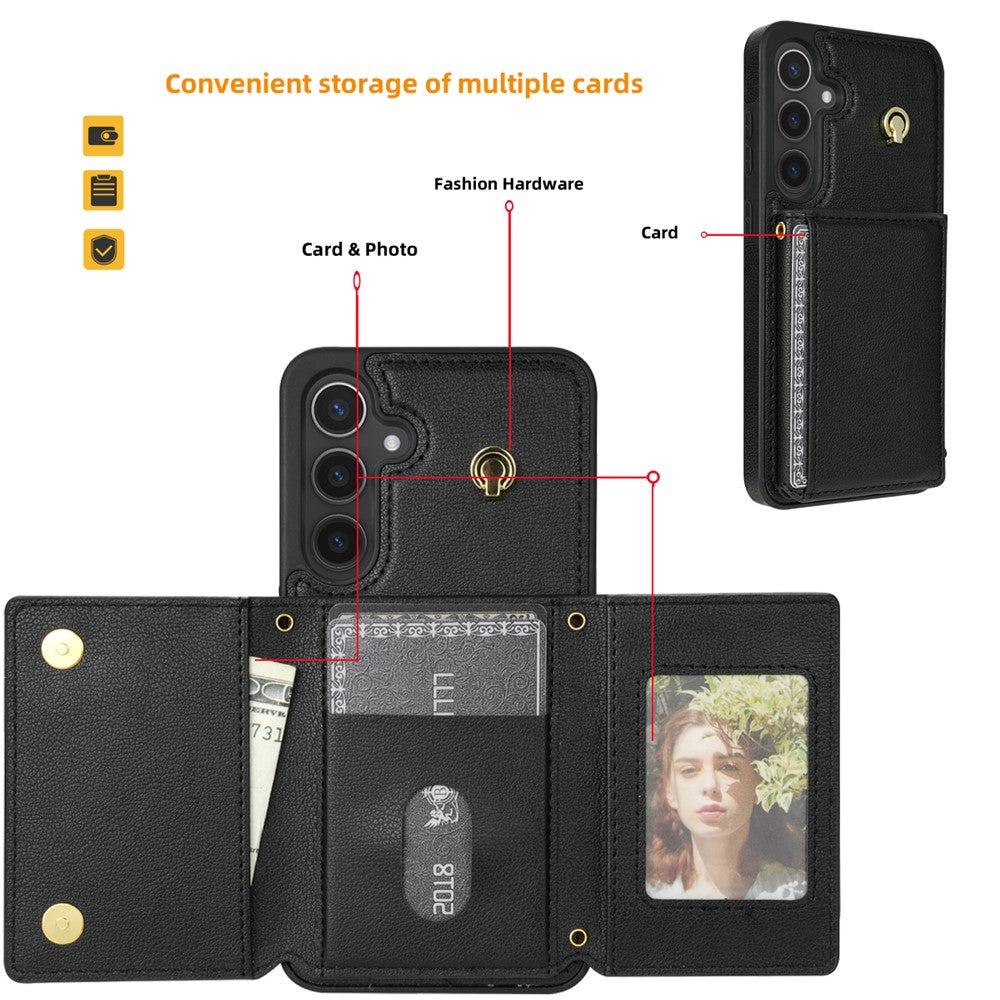 Til Samsung Galaxy A16 4G / 5G Cover Tri-Fold Kortholder Støtteben TPU+Læder Bagsidecover med Skulderrem
