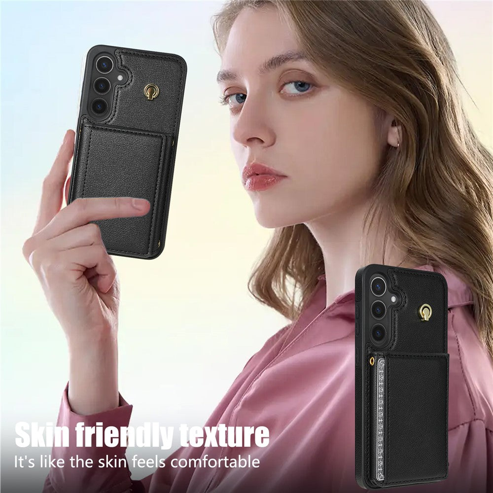 Til Samsung Galaxy A16 4G / 5G Cover Tri-Fold Kortholder Støtteben TPU+Læder Bagsidecover med Skulderrem
