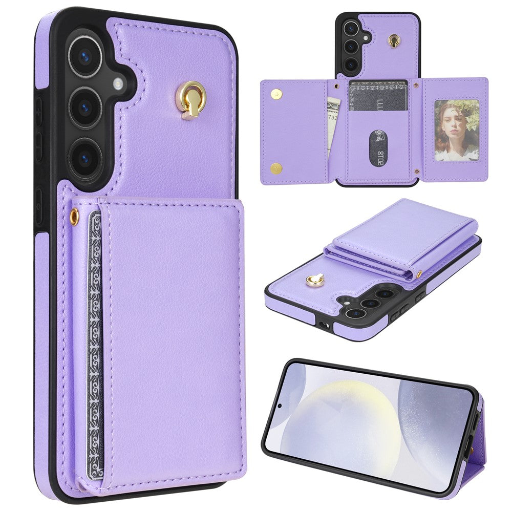 Til Samsung Galaxy A16 4G / 5G Cover Tri-Fold Kortholder Støtteben TPU+Læder Bagsidecover med Skulderrem