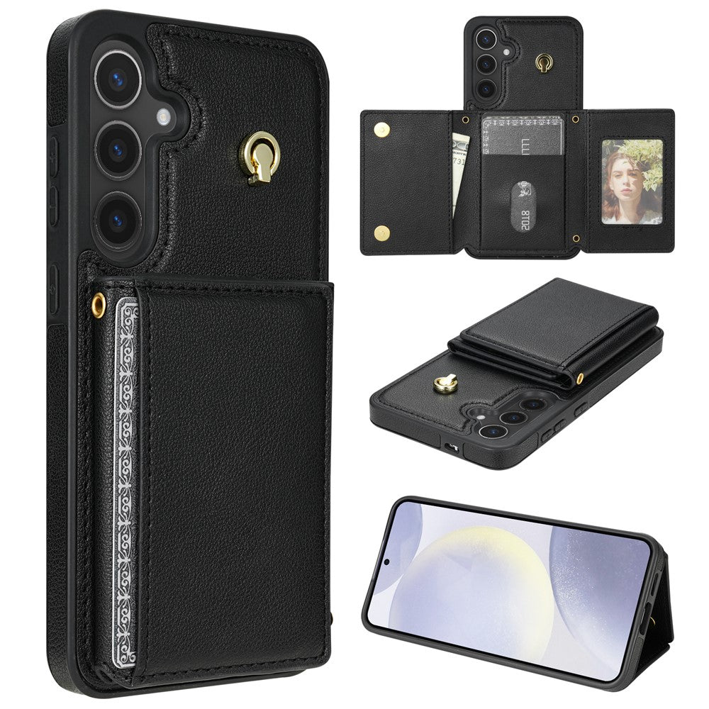 Samsung Galaxy A15 4G / 5G Skal Tri-Fold Korthållare Stativ TPU+Läder Baksida med Axelrem